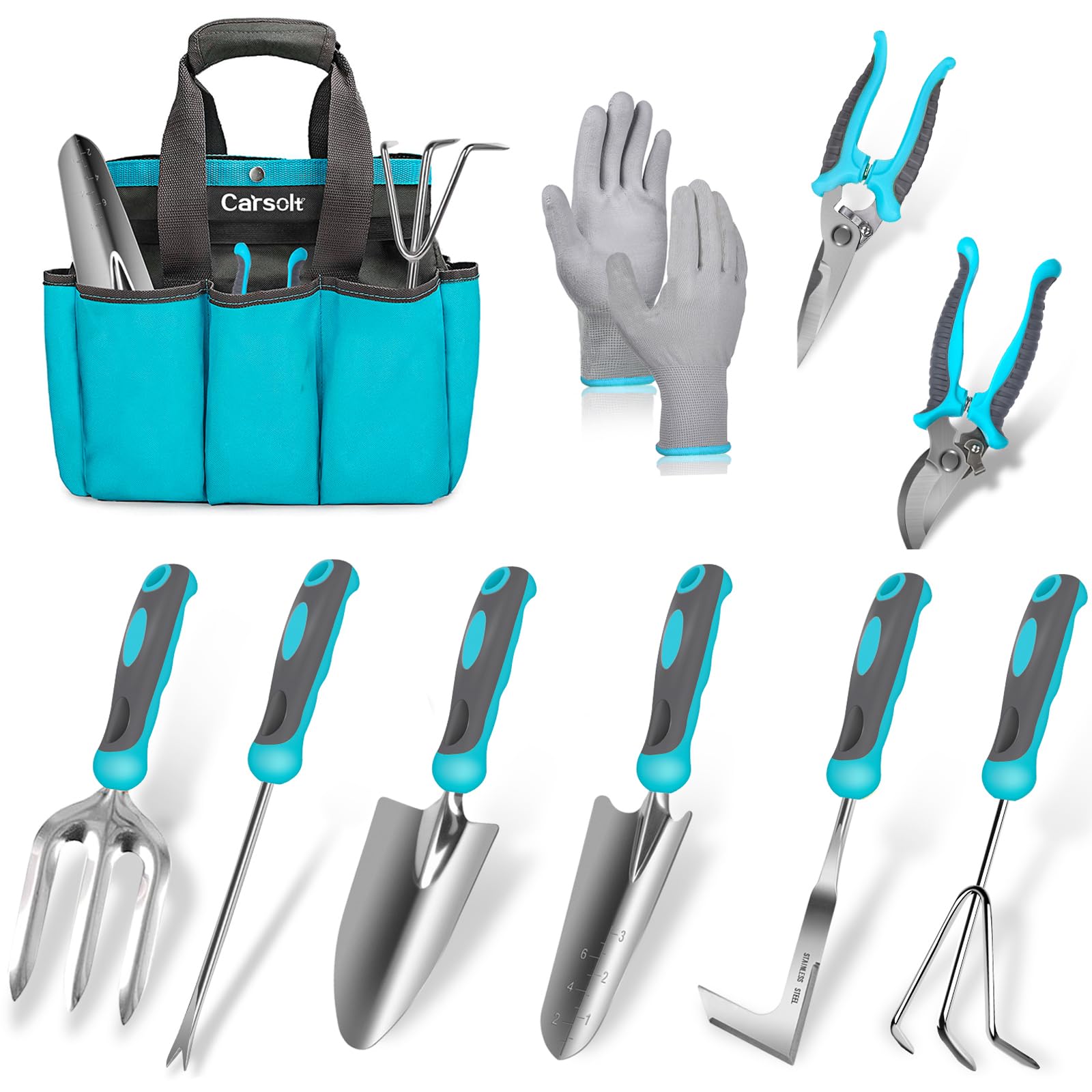 Carsolt garden tools set 10pc with versatile kit for digging, planting, and soil work.
