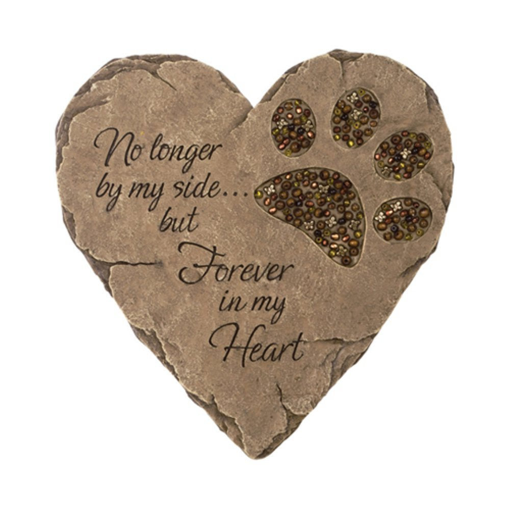 Carson Beadwork garden stone with pawprint memorial for outdoor remembrance.