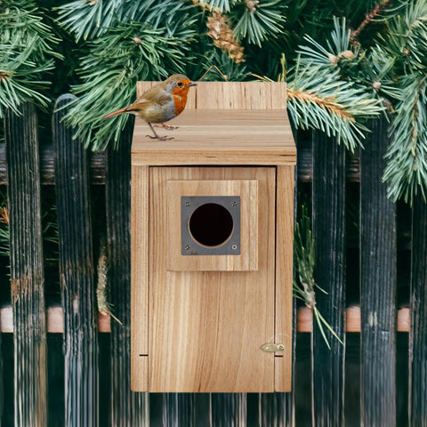 CARTMAN natural material birdhouse highlighting handcrafted detail.