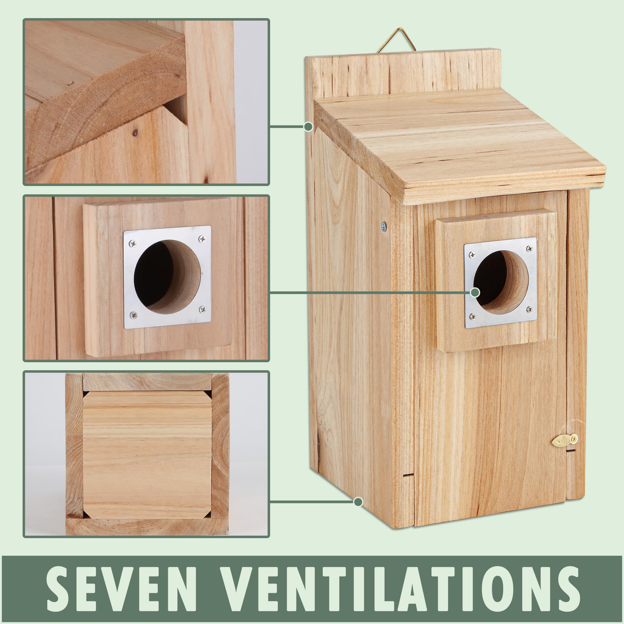 CARTMAN hummingbird house close-up showing premium natural wood finish.