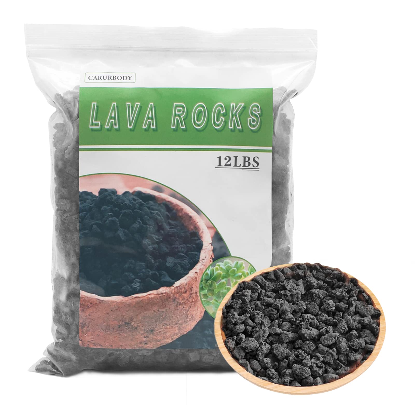 CARURBODY Black lava rocks bag front view, optimized for drainage