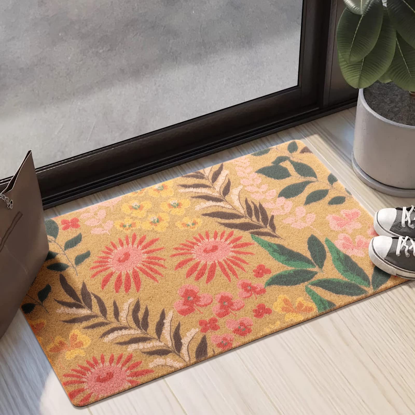 Carvapet Blossom doormat with non-slip backing for the front door.