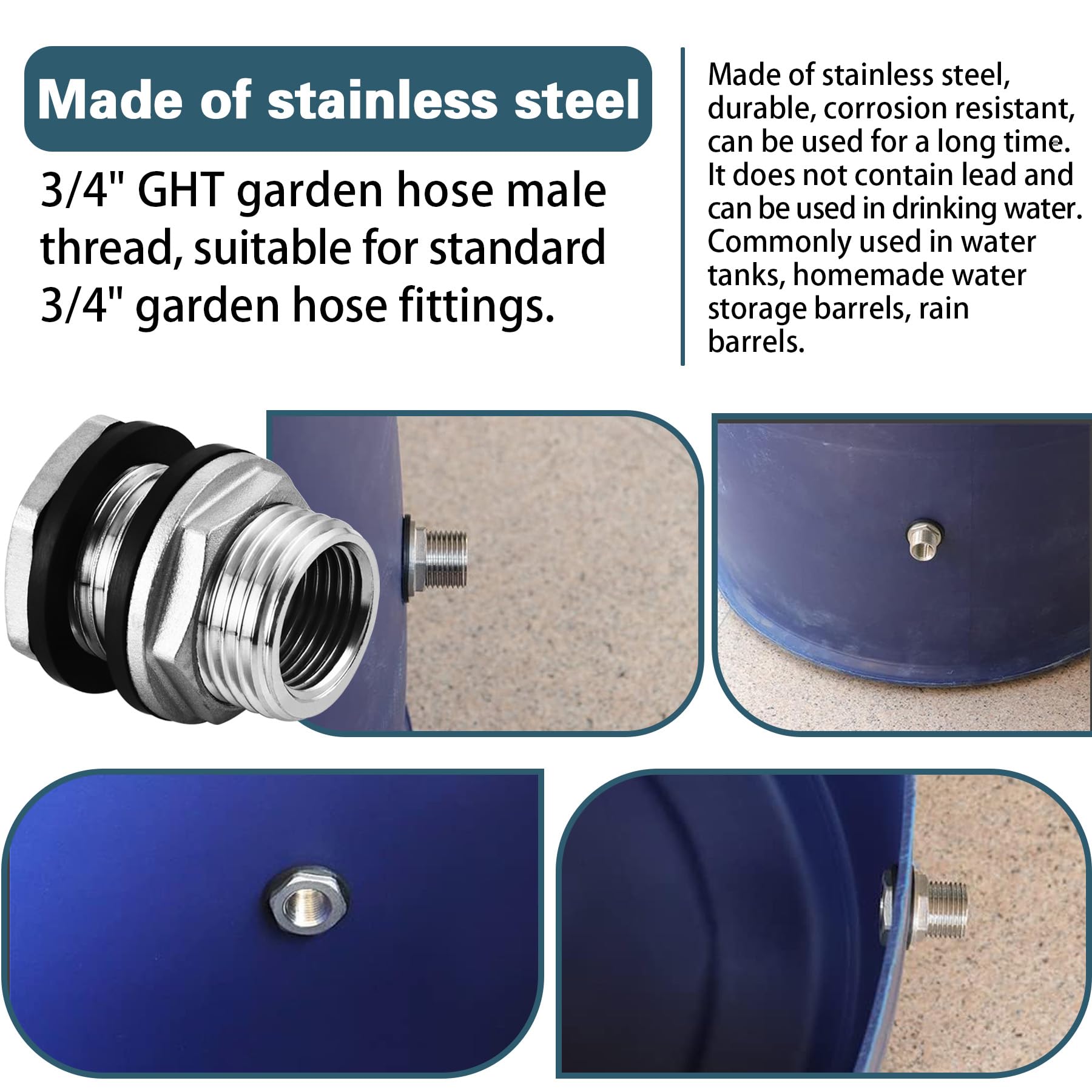 Carvedexquisitely 3/4 inch GHT male thread compatibility with garden hoses.