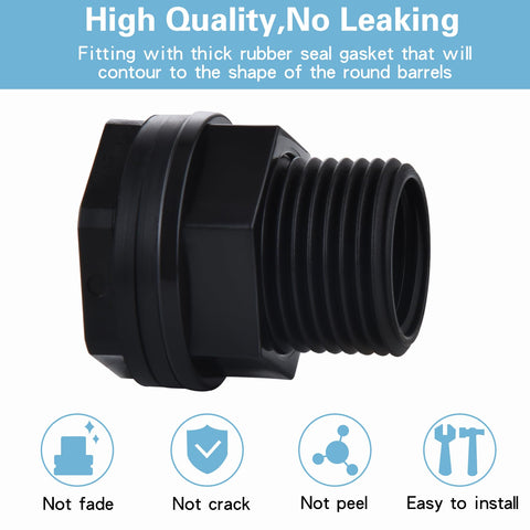 CarvedExquisitely bulkhead fitting suited for rain barrels and water tanks in homes