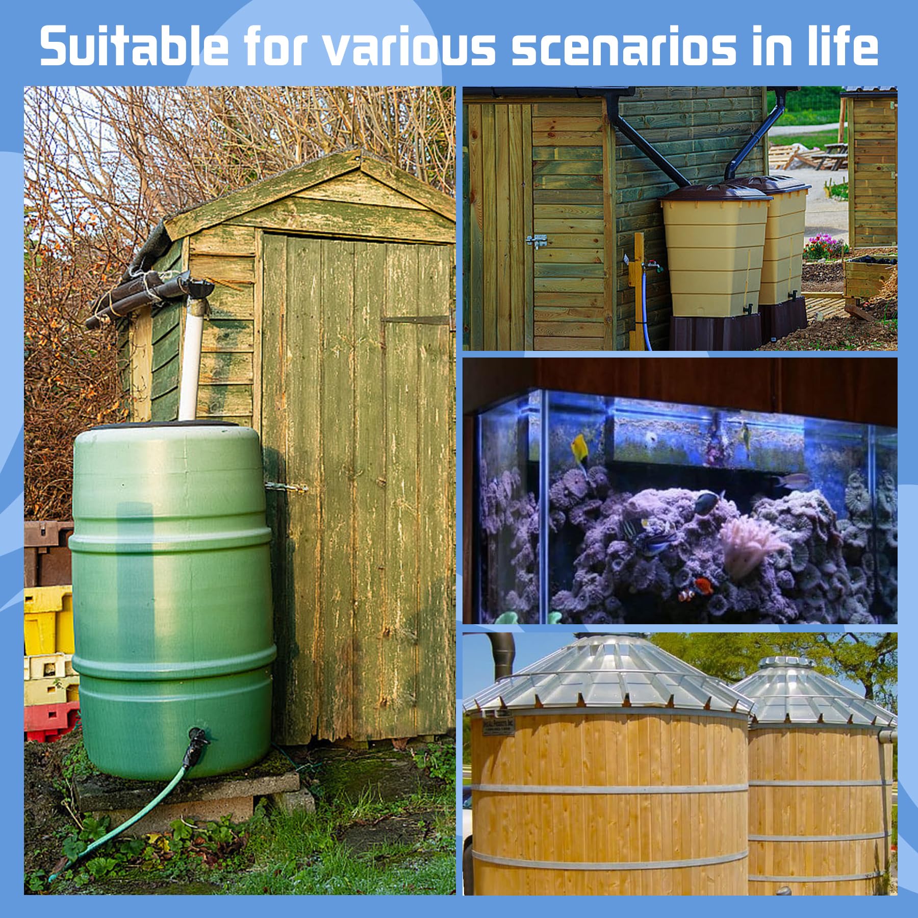 Carvedexquisitely versatile kit suitable for rain barrels, ponds, tanks, and aquariums.