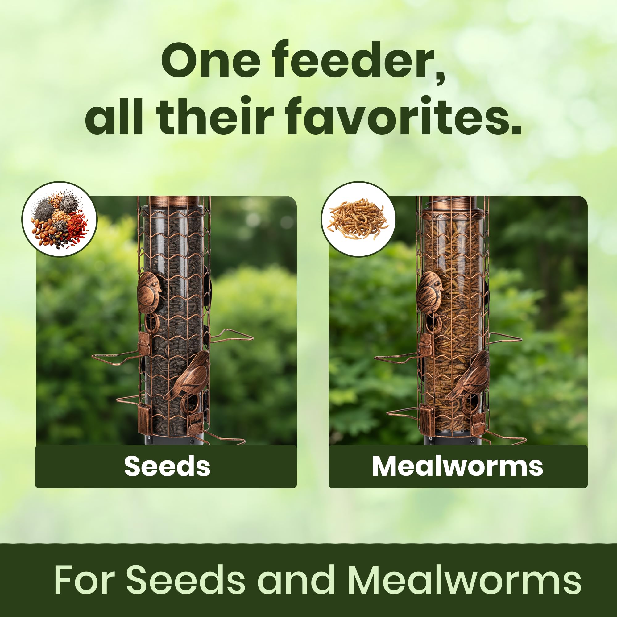 Casadia Nest weather-resistant tube feeder side angle in outdoor setting