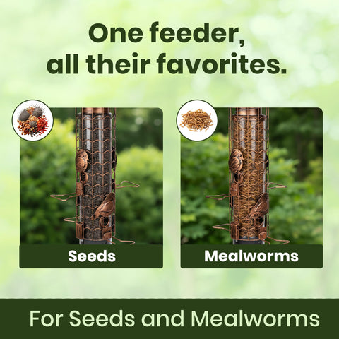 Casadia Nest weather-resistant tube feeder side angle in outdoor setting