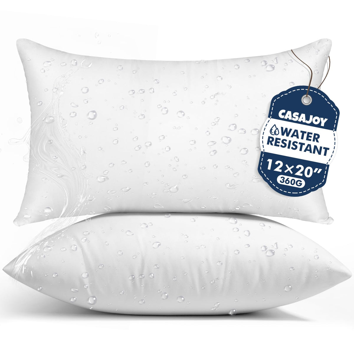 CASAJOY outdoor pillow inserts 12x20 waterproof protect patio cushions from splashes.