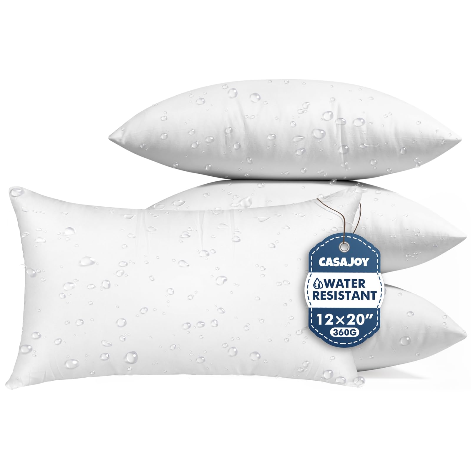 CASAJOY outdoor pillow inserts 12x20 waterproof for durable patio seating.