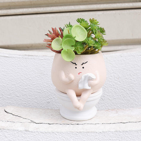 Casania Face Pot toilet planter close-up for playful desk decor