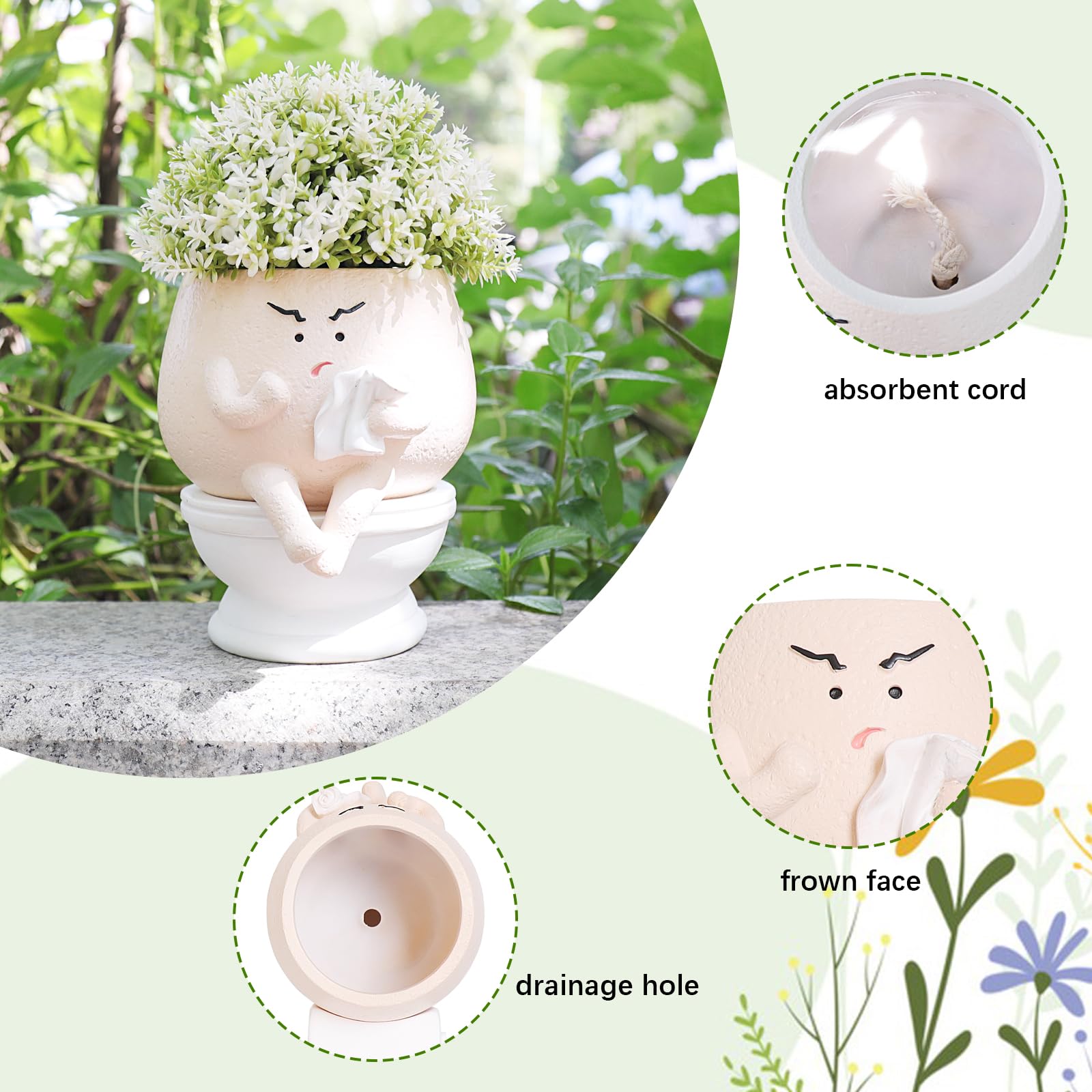 Casania resin face pot in garden corner for outdoor charm