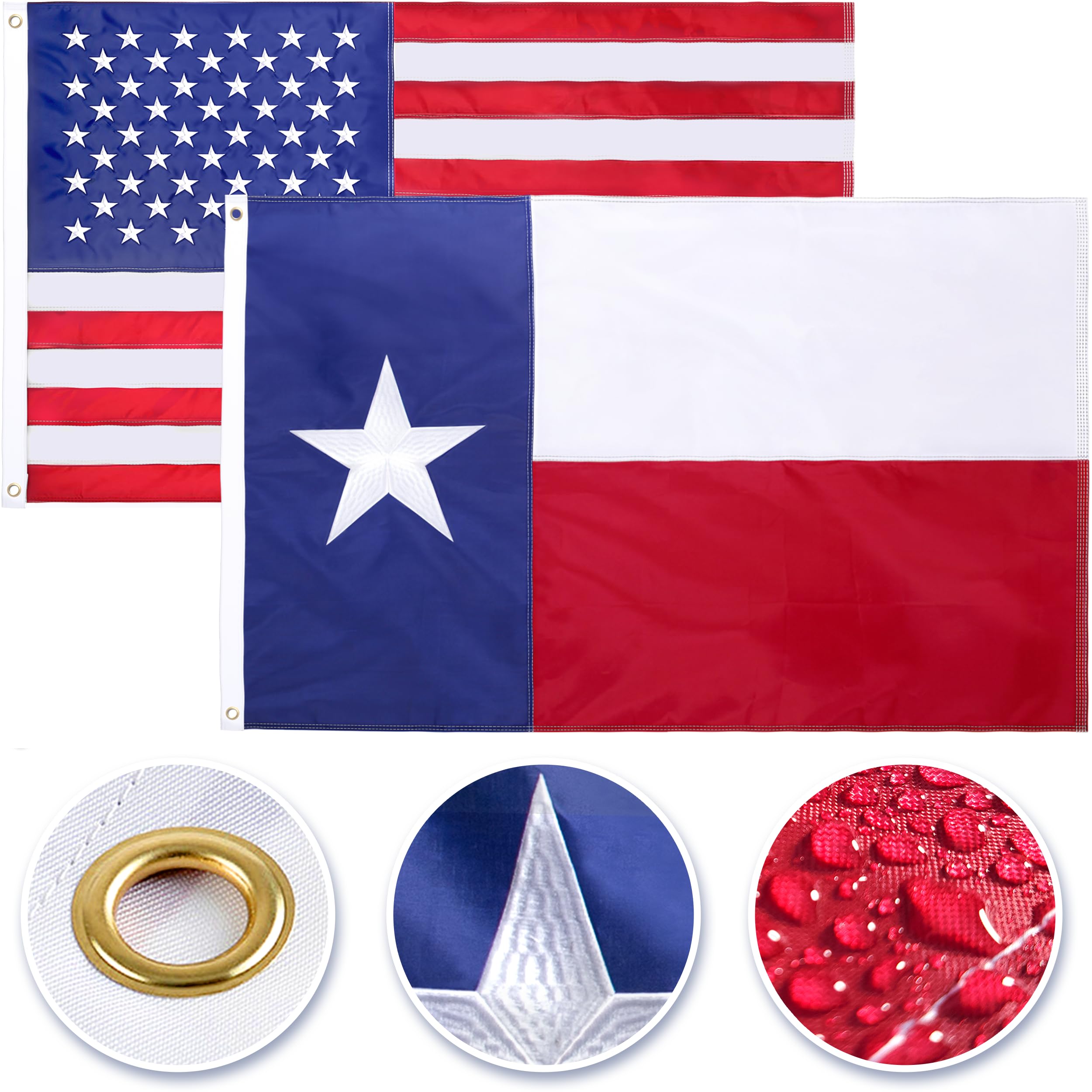 Cascade Point Texas flag 3x5 nylon with embroidery, ideal for outdoor display.