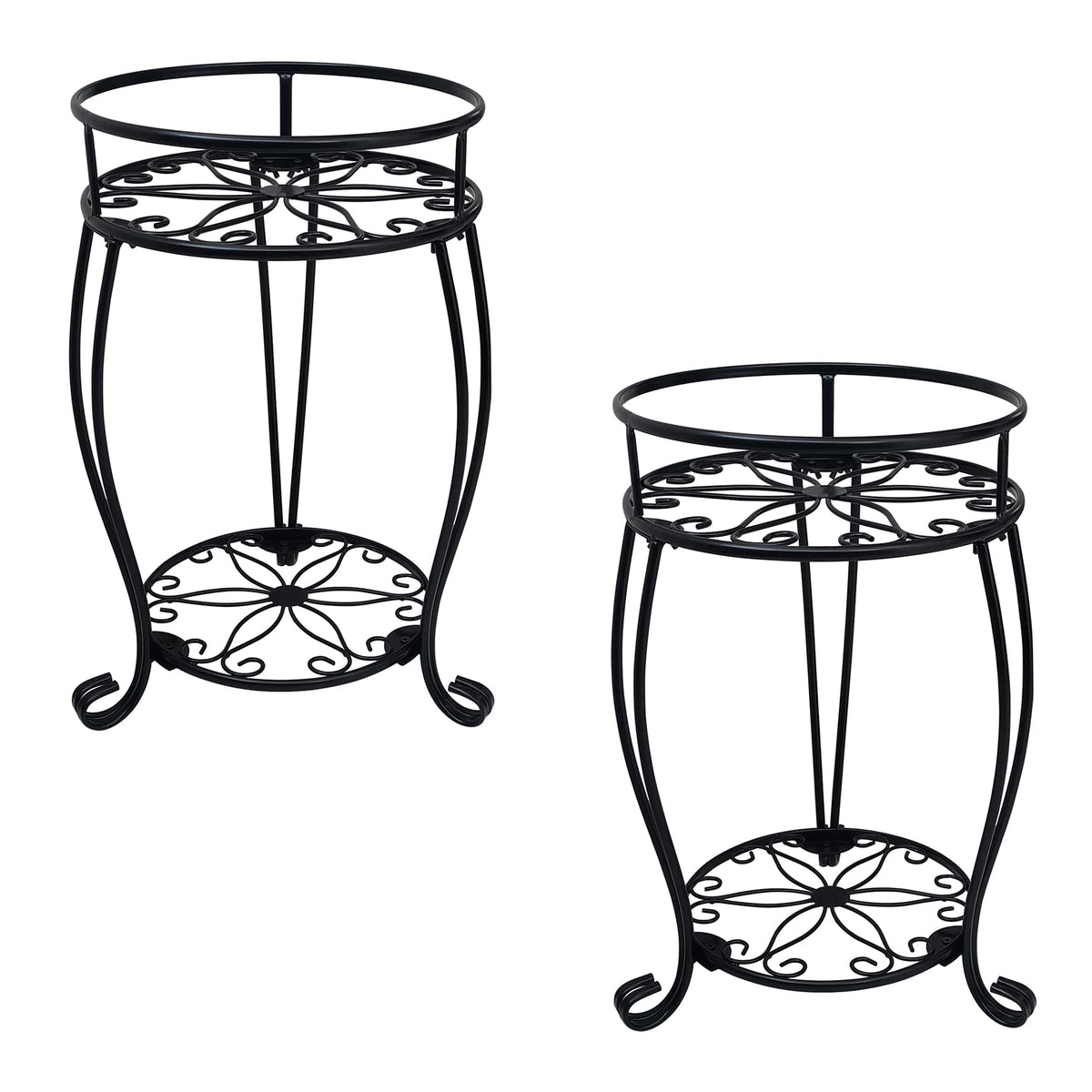 Casimr 2-pack plant stand, two-tier black, keeps patio greenery organized and accessible.