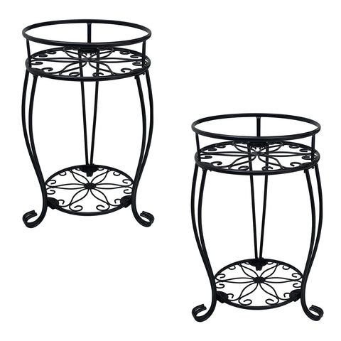 Casimr 2-pack plant stand, two-tier black, keeps patio greenery organized and accessible.