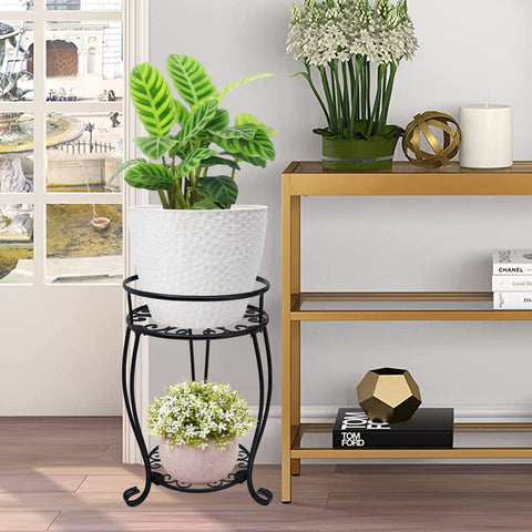 Casimr plant stand outdoors in the garden shows rustproof finish on a humid patio.