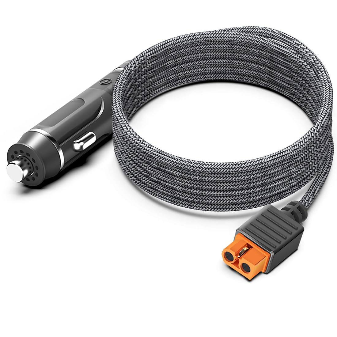 Casimy XT60i cable close-up with car cigarette lighter connector for reliable power.