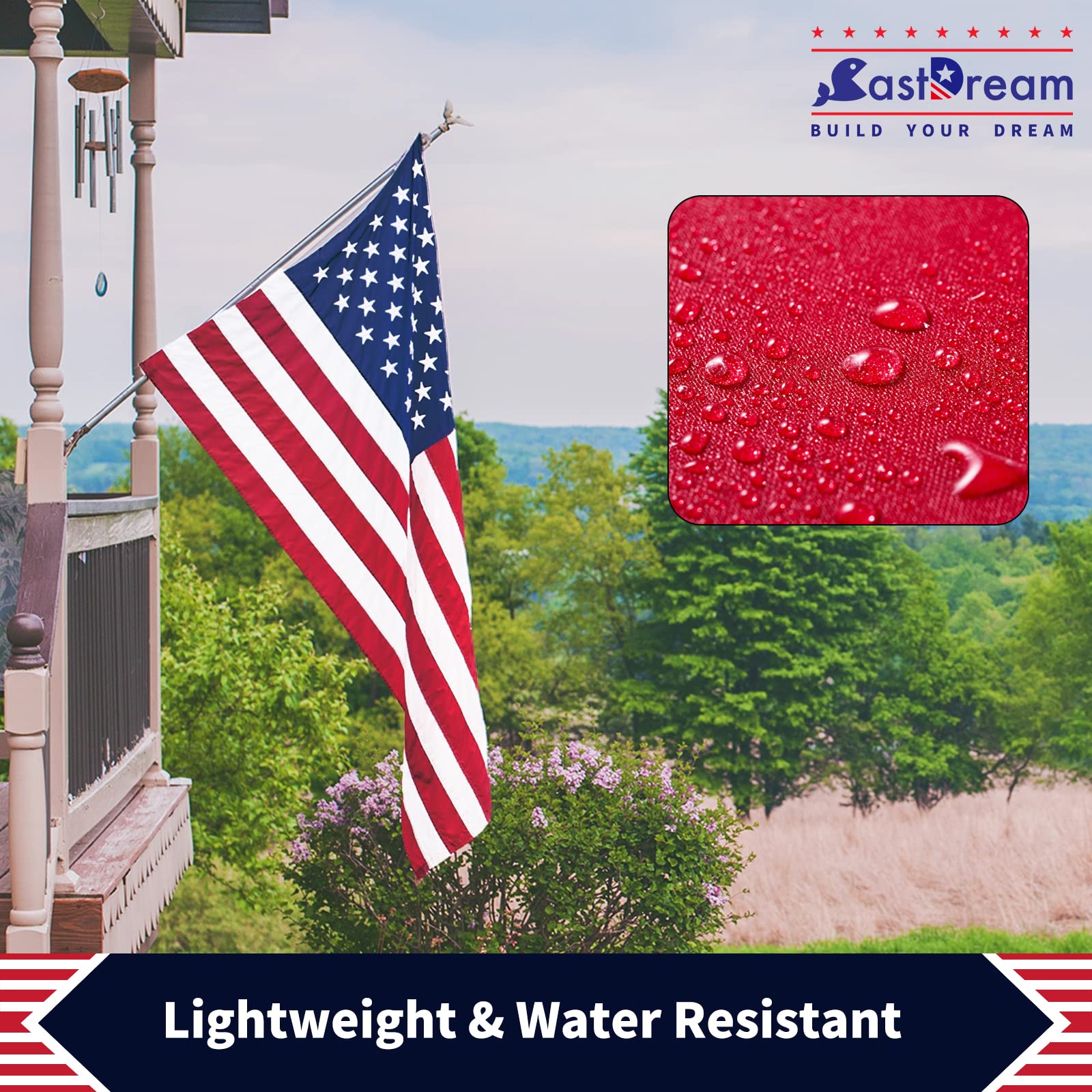 CastDream US flag 3x5 fabric-closeup quality shows UV fade resistant weave