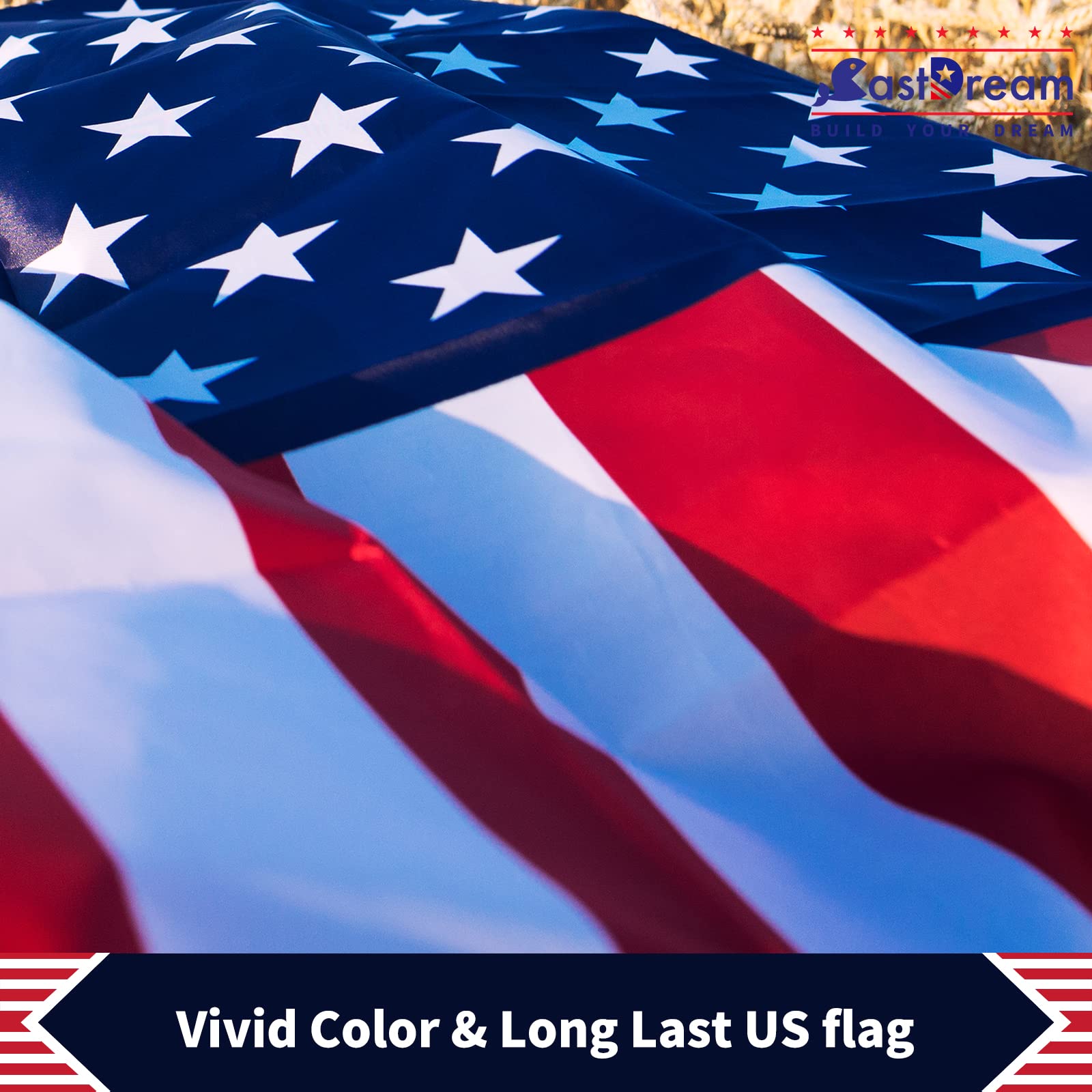 CastDream US flag 3x5 on flagpole demonstrates easy hanging and secure brass grommets