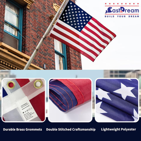 CastDream US flag 3x5 grommets image emphasizes double stitching and long-lasting durability