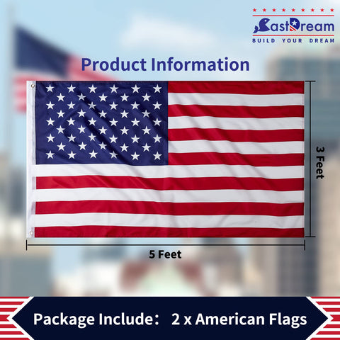 CASTDREAM US flag 3x5 lightweight fabric flies in light breeze.
