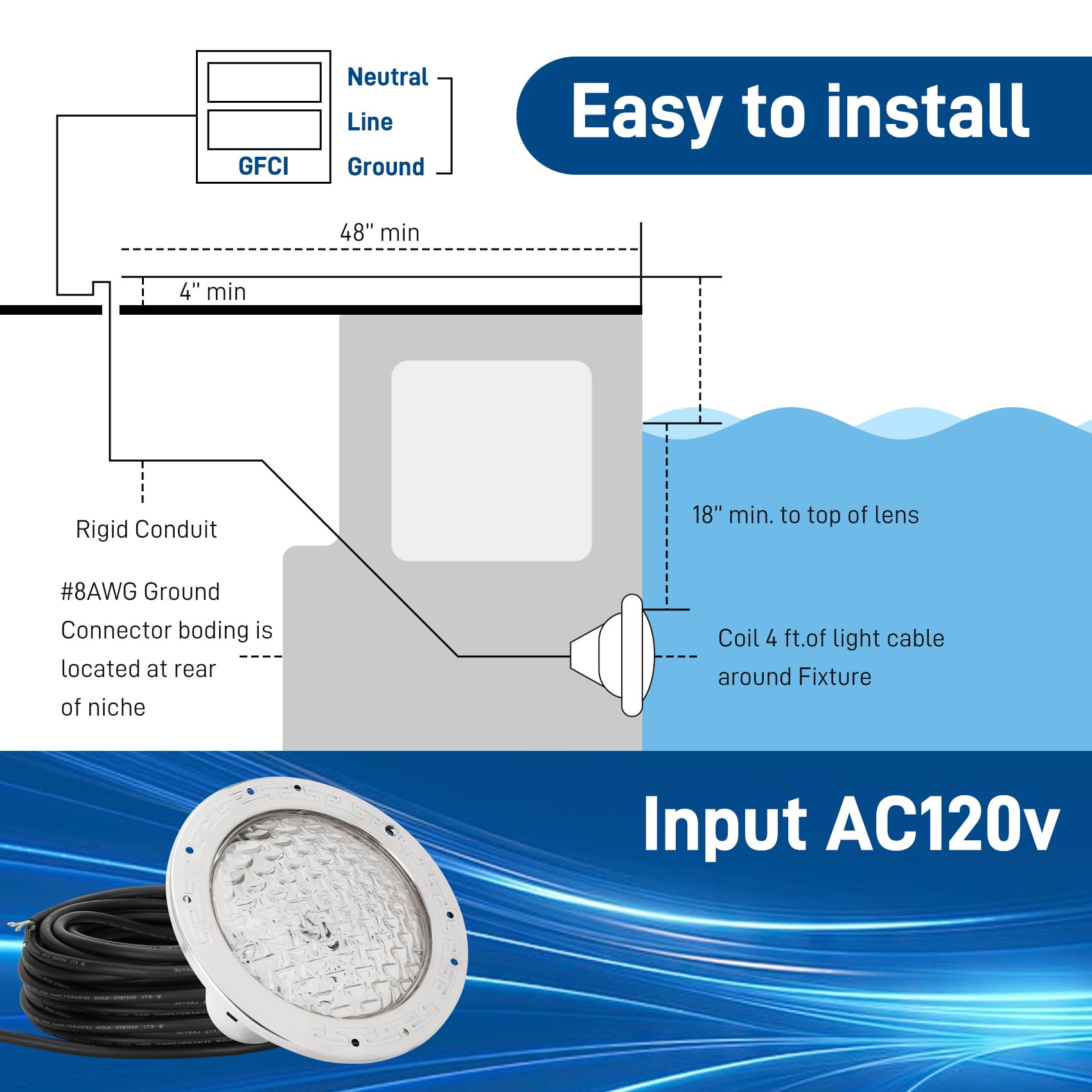 CAtArt 10-Inch pool light energy-efficient LED for lower running costs