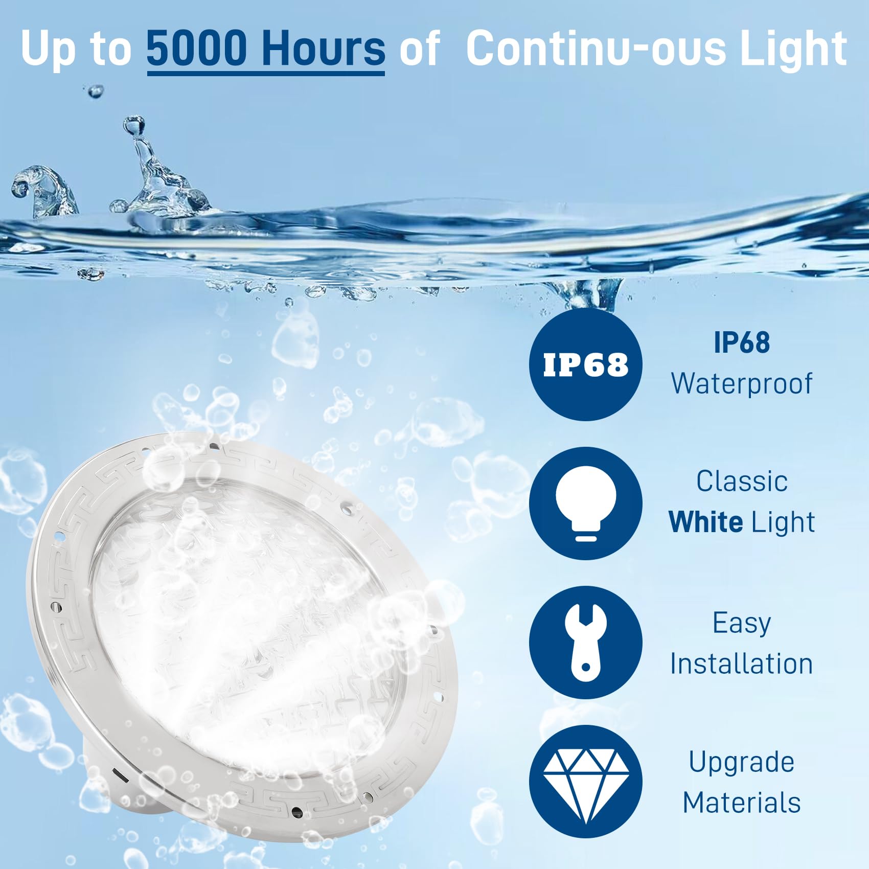CAtArt 10-Inch pool light IP68 sealed body resists moisture and impacts