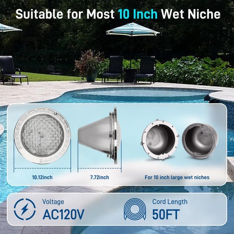 CAtArt 10-Inch pool light underwater-emission showing powerful white brightness