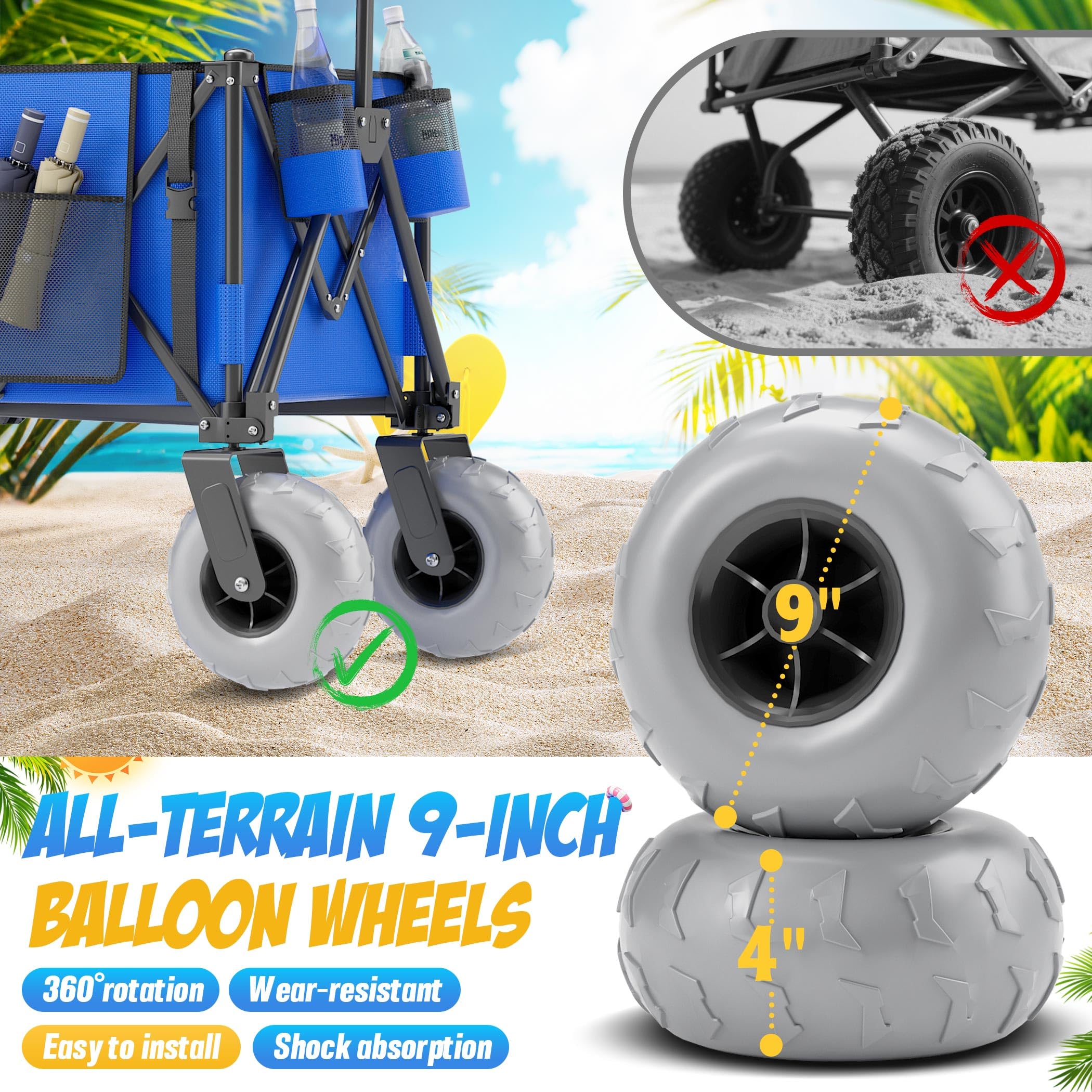 CAtArt Beach Wagon with 9-inch PVC wheels handles grass and gravel with ease.