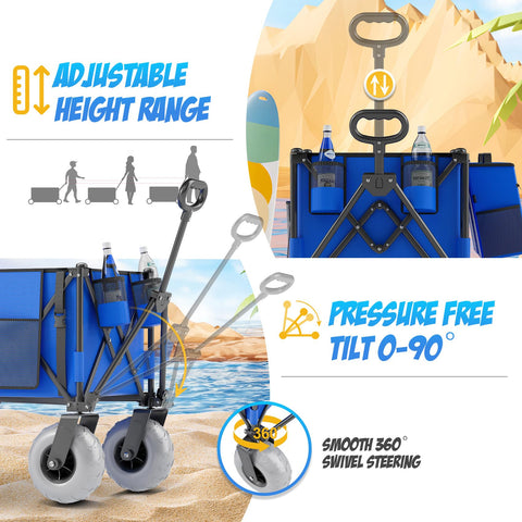 CAtArt Beach Wagon adjustable handle enables comfortable pulling on varied terrain.
