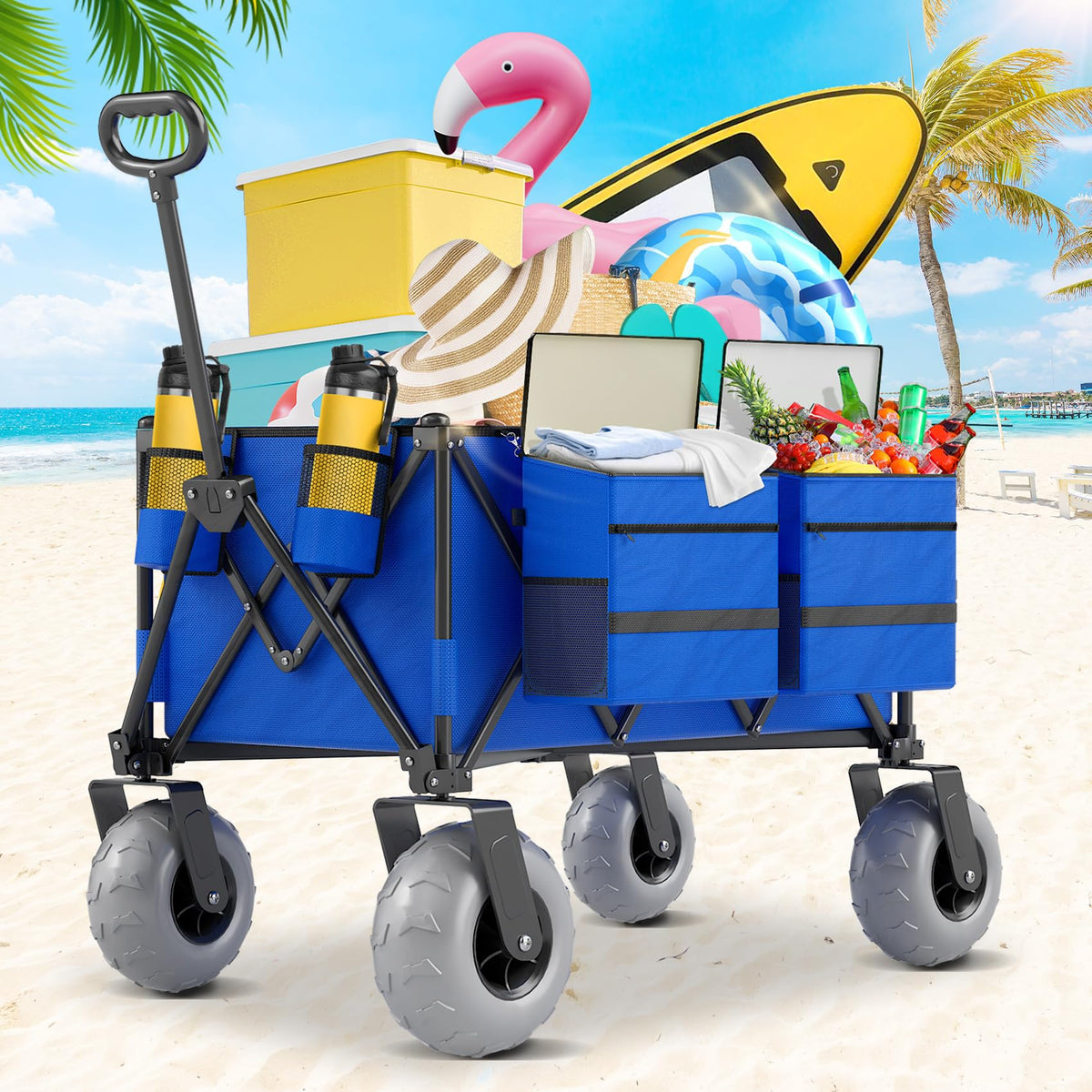 CAtArt Beach Wagon with big wheels glides smoothly on sand for easy transport.