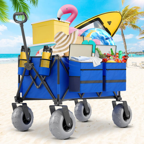 CAtArt Beach Wagon with big wheels glides smoothly on sand for easy transport.
