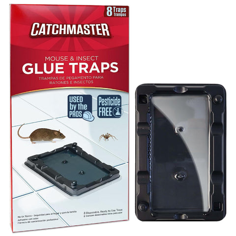 Catchmaster 8 glue traps packaged for easy setup