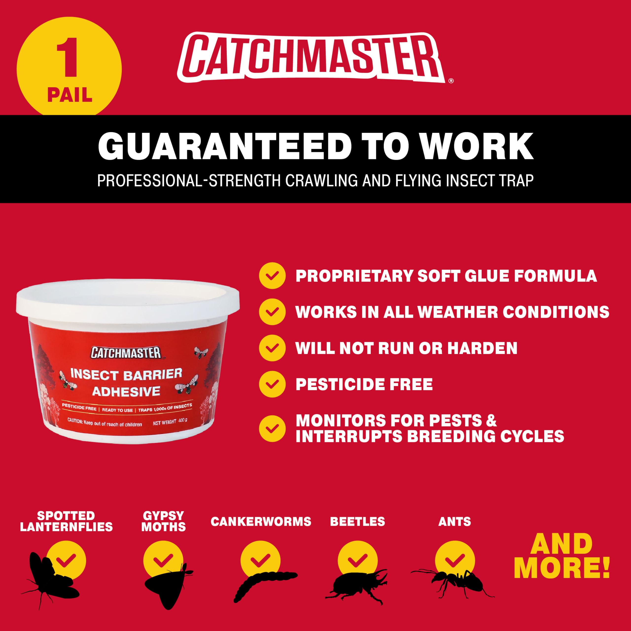 Catchmaster spreader applying barrier adhesive for even trunk coverage.