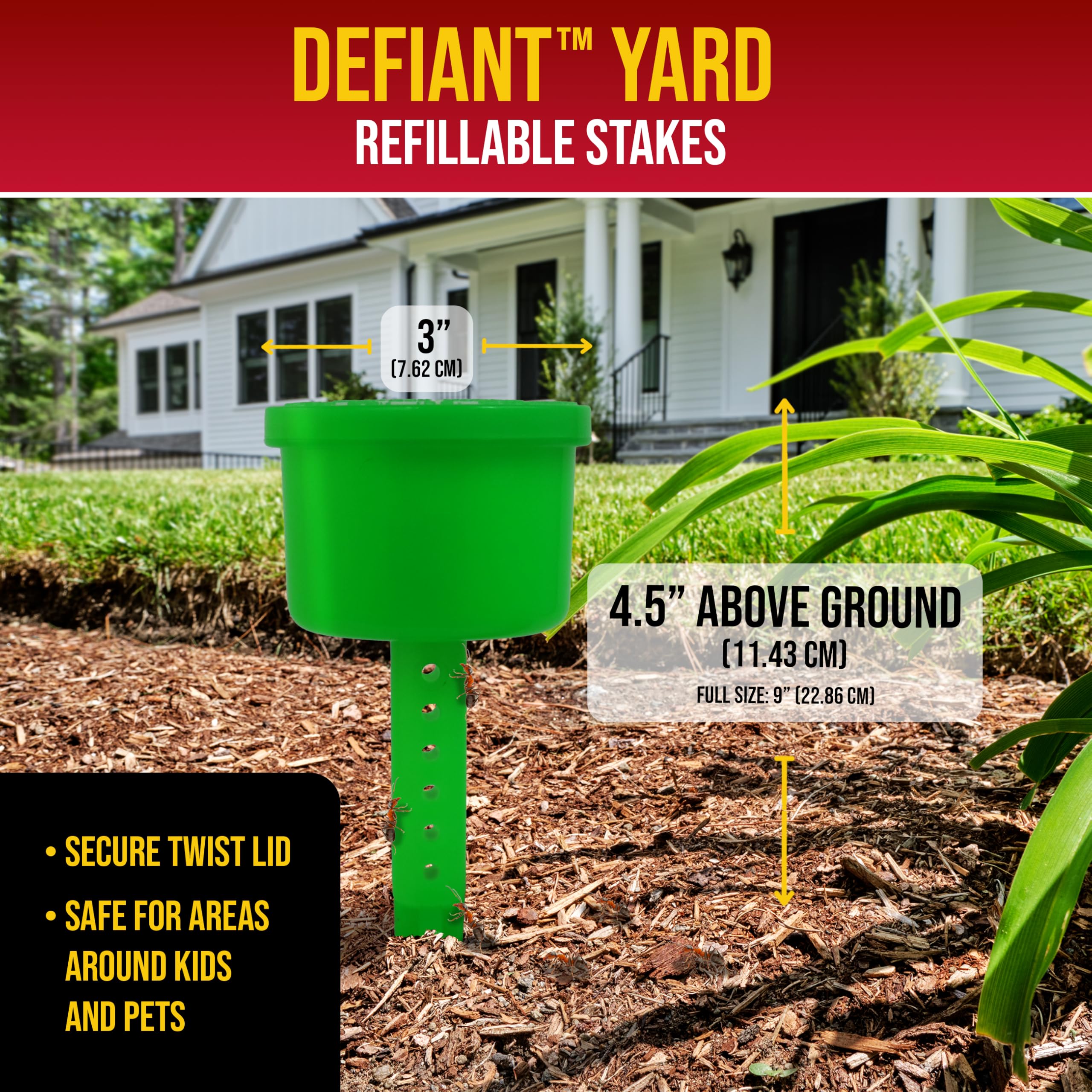 Catchmaster Defiant dual lids help locate bait cups quickly outdoors.