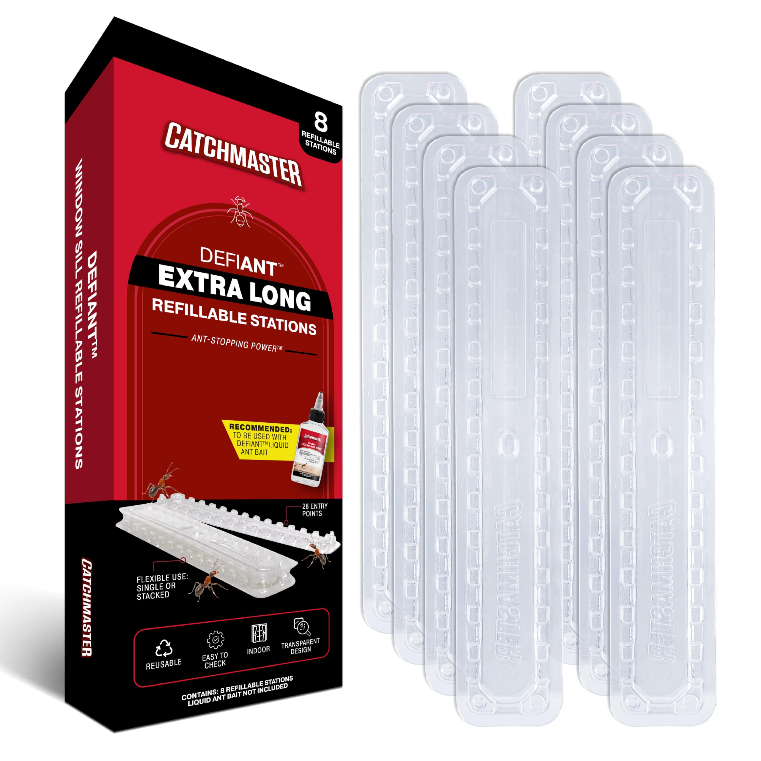 Catchmaster DEFIANT extra-long trap on a window sill for discreet ant control.