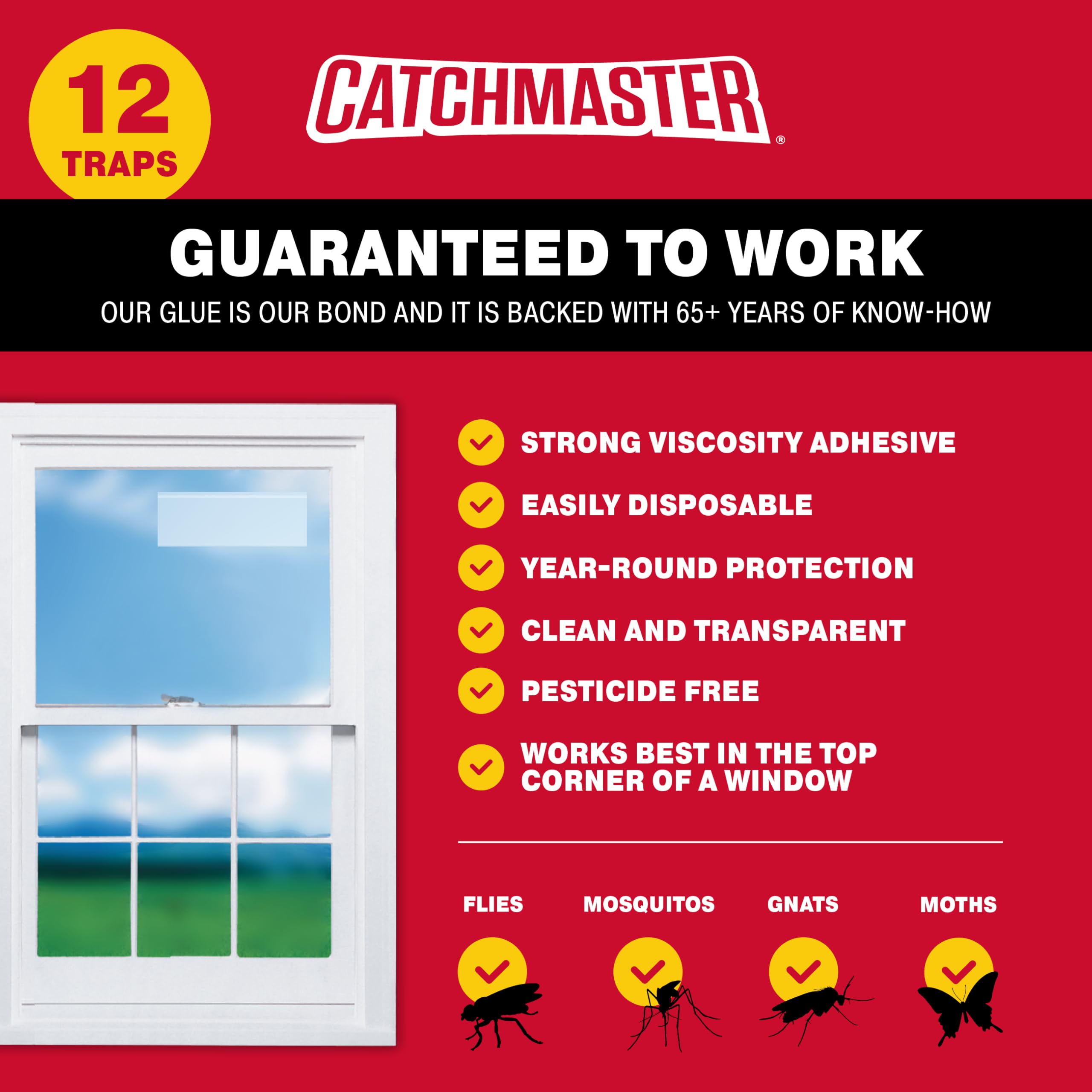 Easy-stick window application by Catchmaster showing peel-and-apply setup.