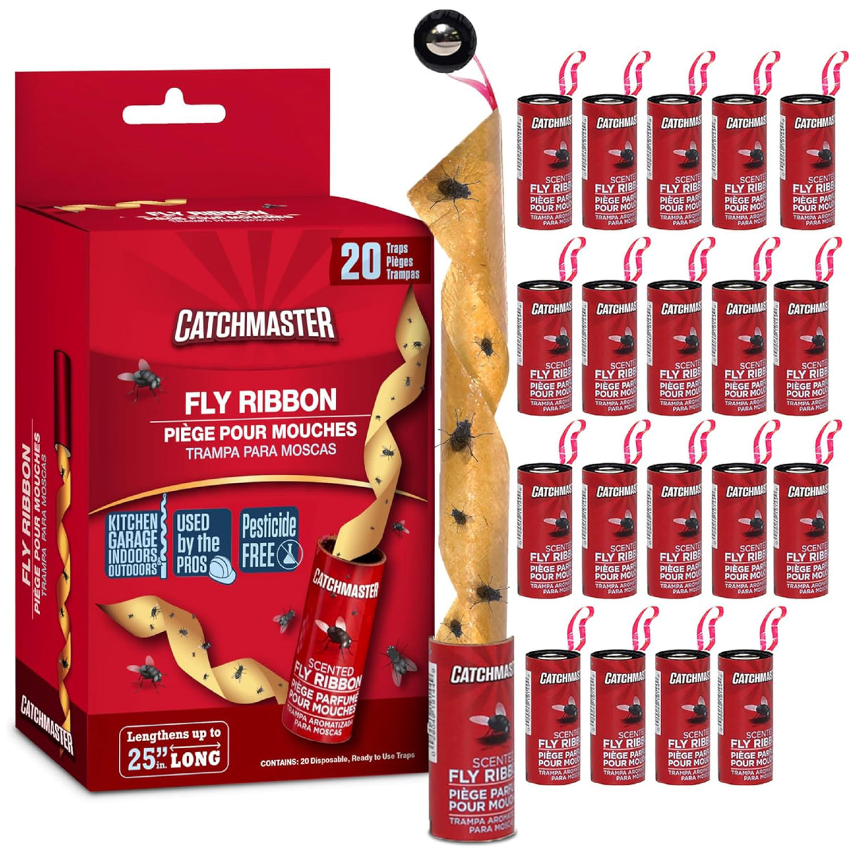 Catchmaster Fly Ribbon ready-to-use adhesive trap for quick indoor and outdoor fly control.