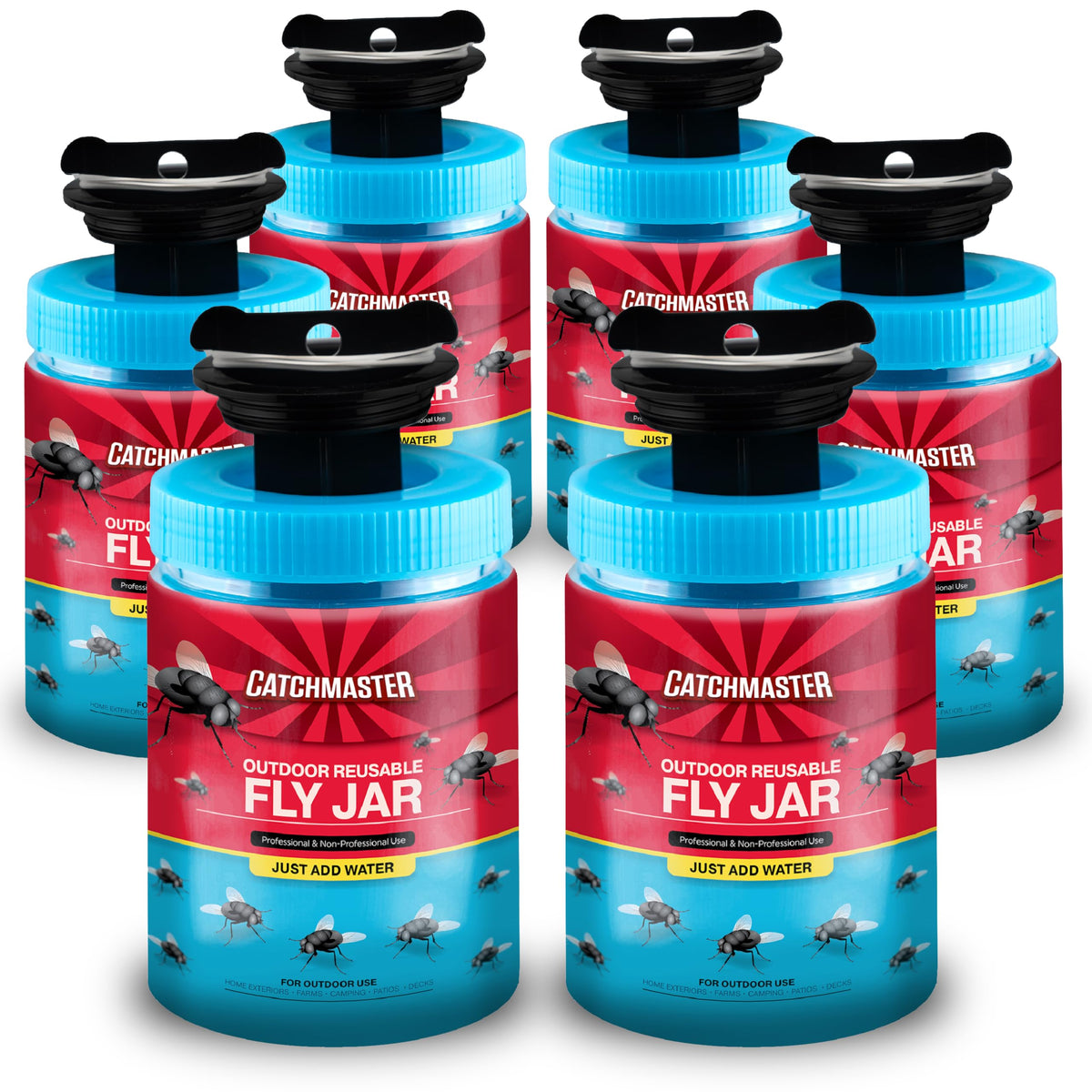 Catchmaster fly traps outdoor 6-pack with airlock lid for mess-free disposal