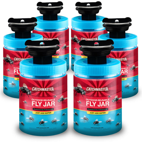 Catchmaster fly traps outdoor 6-pack with airlock lid for mess-free disposal