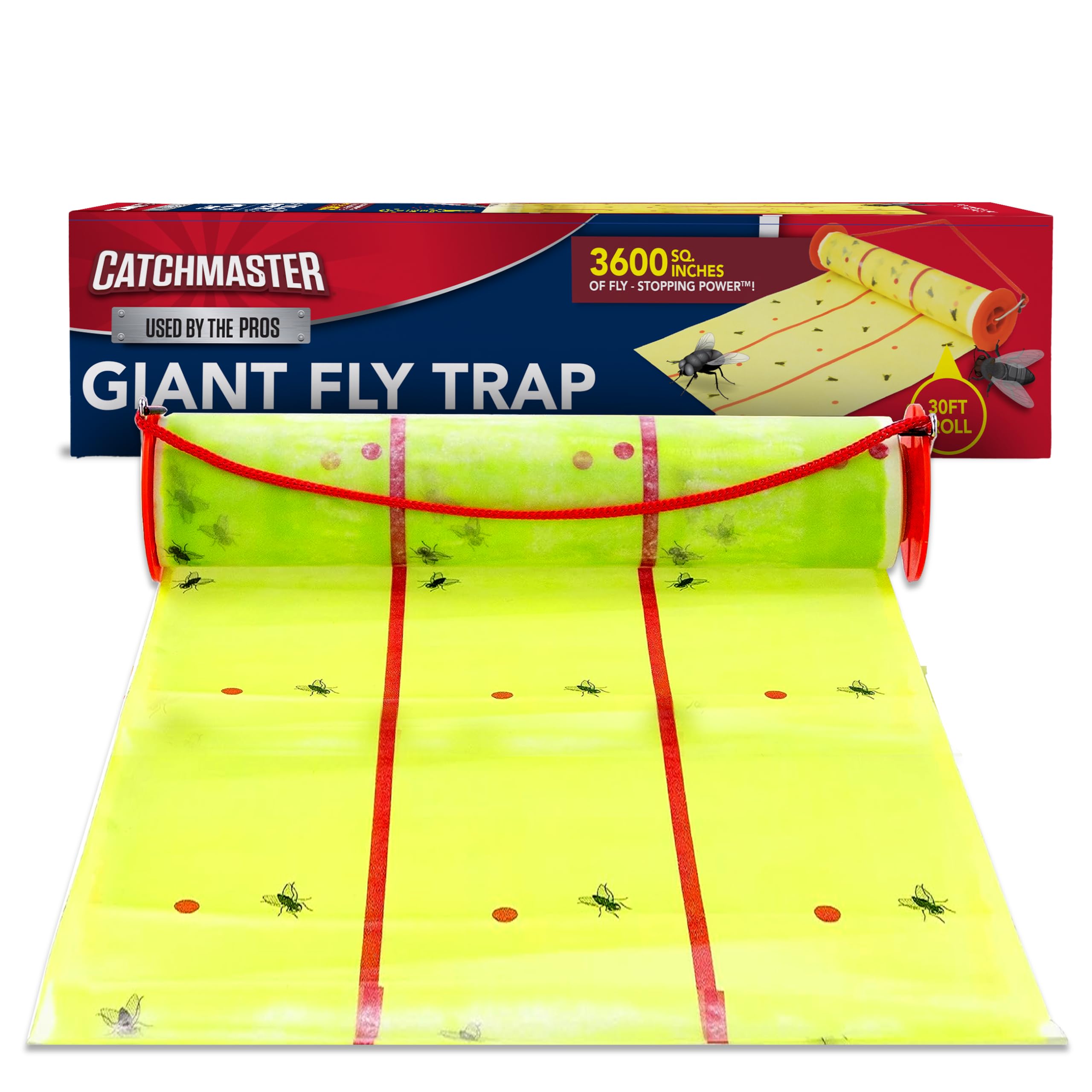 Catchmaster Giant Fly Glue Trap 30-foot roll in use outdoors captures flying insects.