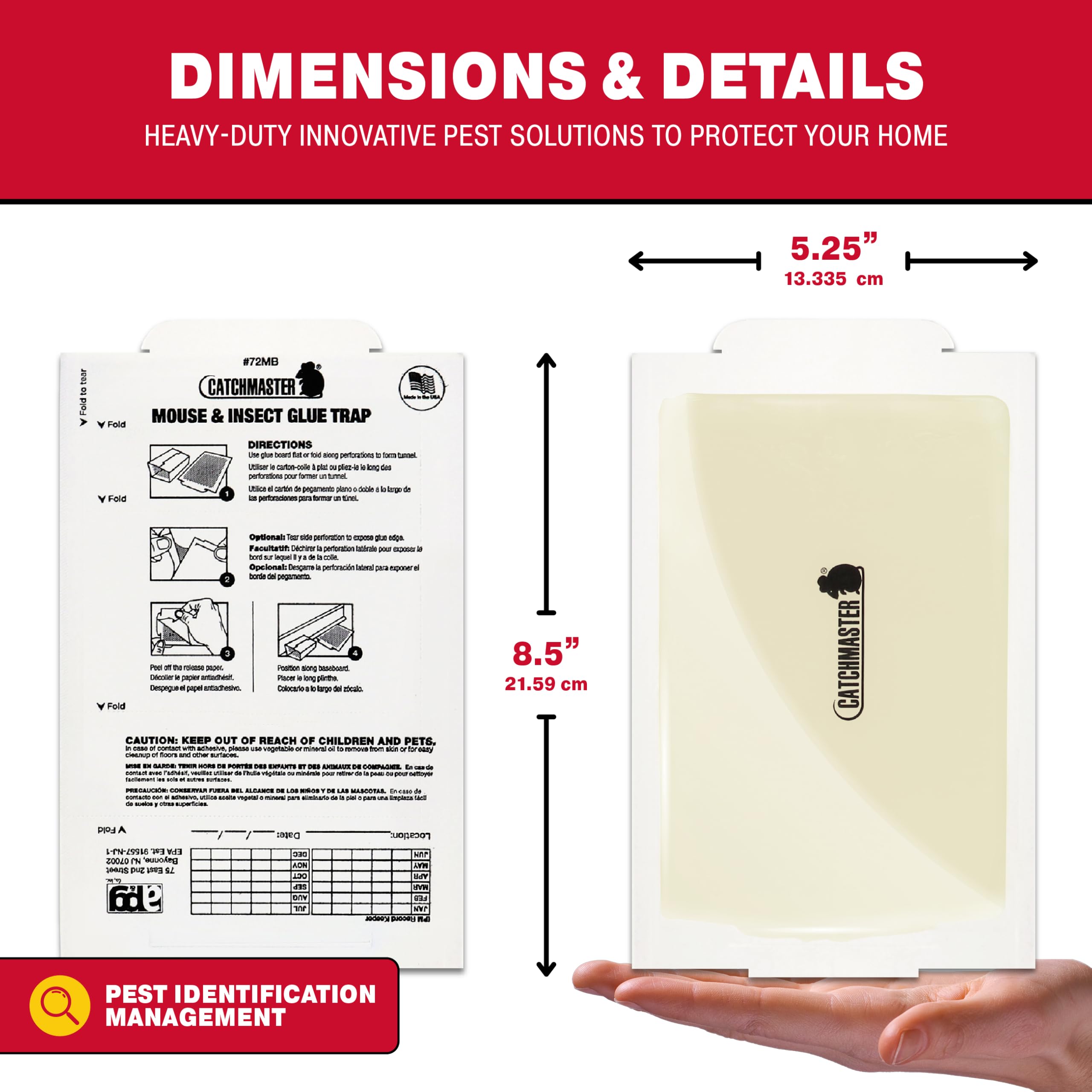 Catchmaster glue trap along baseboard pathway targeting pests along walls