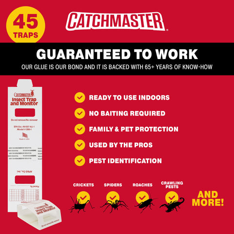 Catchmaster glue trap packaging displays bulk supply for long-term indoor protection.