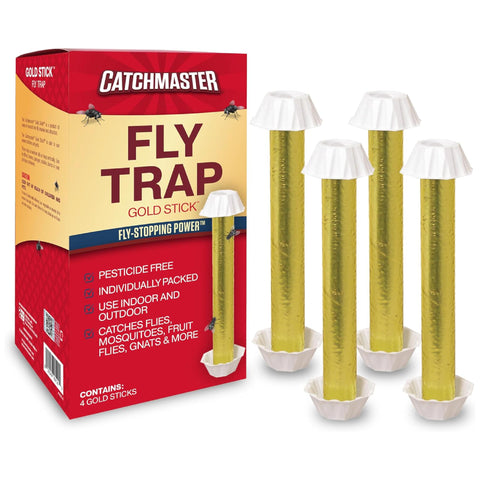 Catchmaster Gold Stick Fly Trap 4-Pack packaging for versatile home pest control.