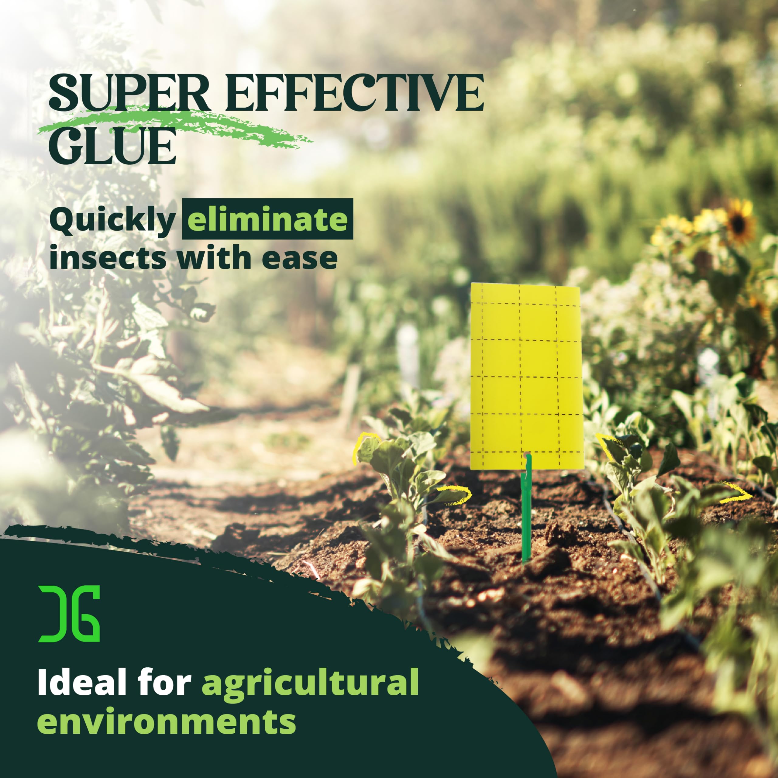 Catchmaster GRO Yellow traps on a plant protect foliage from pests.