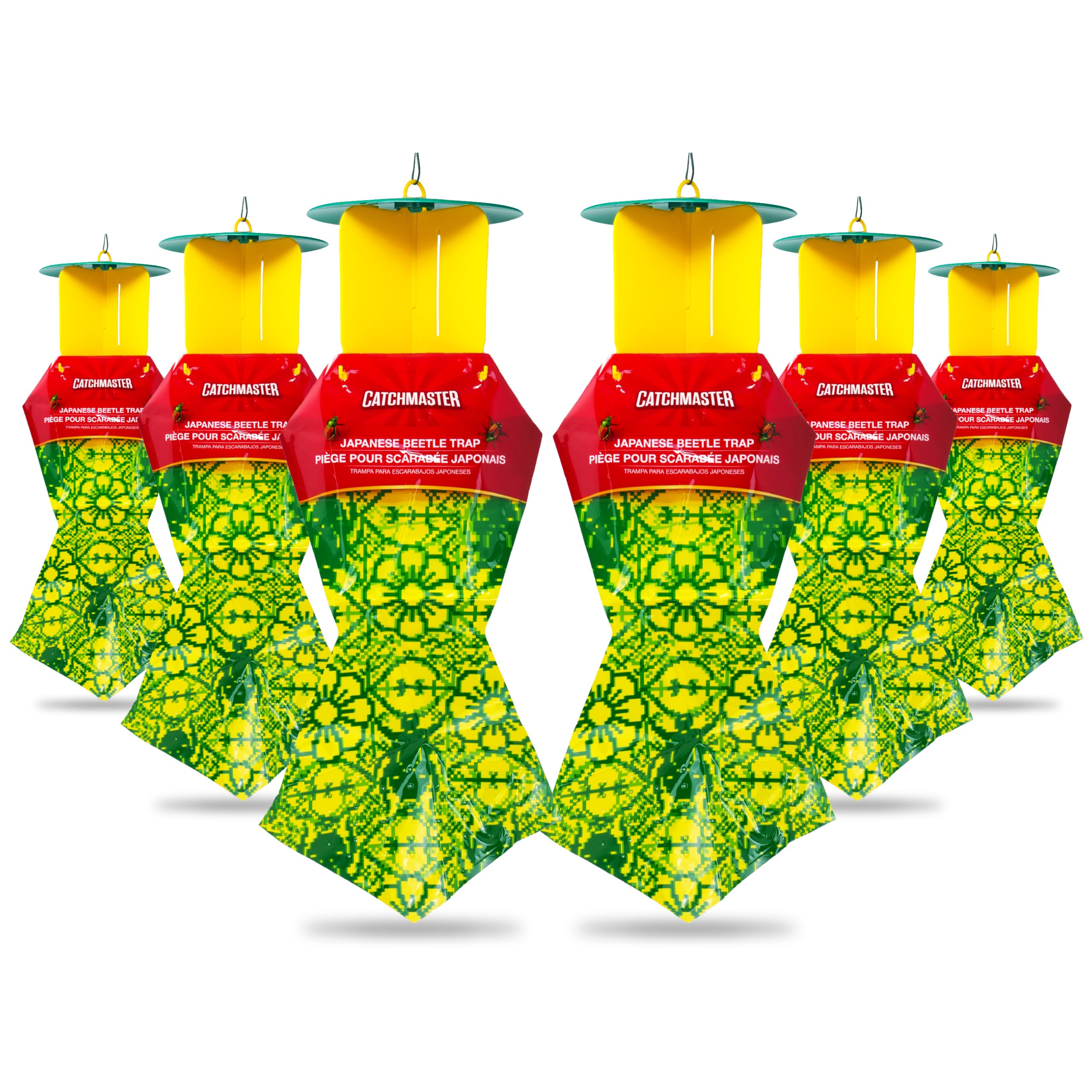 Catchmaster Japanese Beetle Trap outdoor 6-pack with lid protects plants.