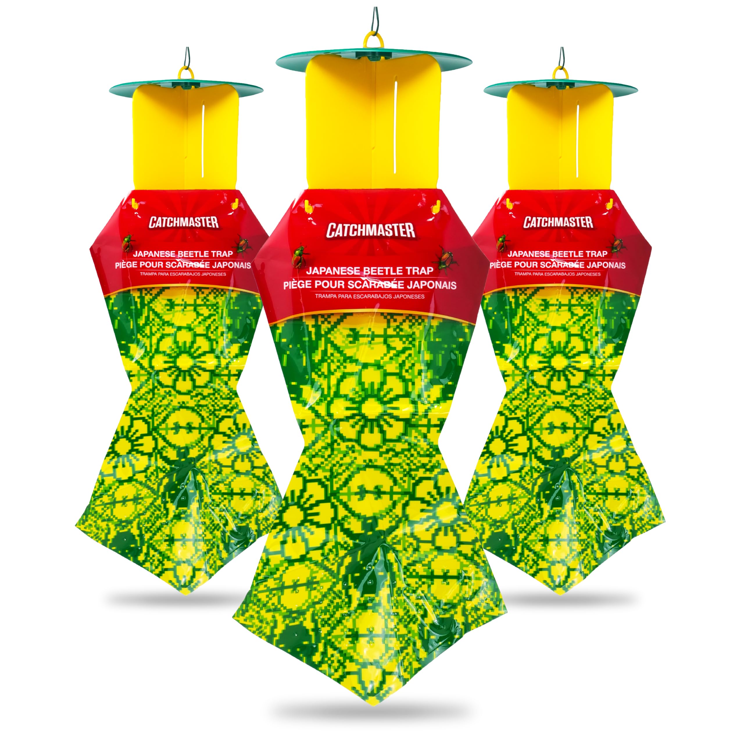 Catchmaster Japanese Beetle Trap outdoors attracting beetles away from plants