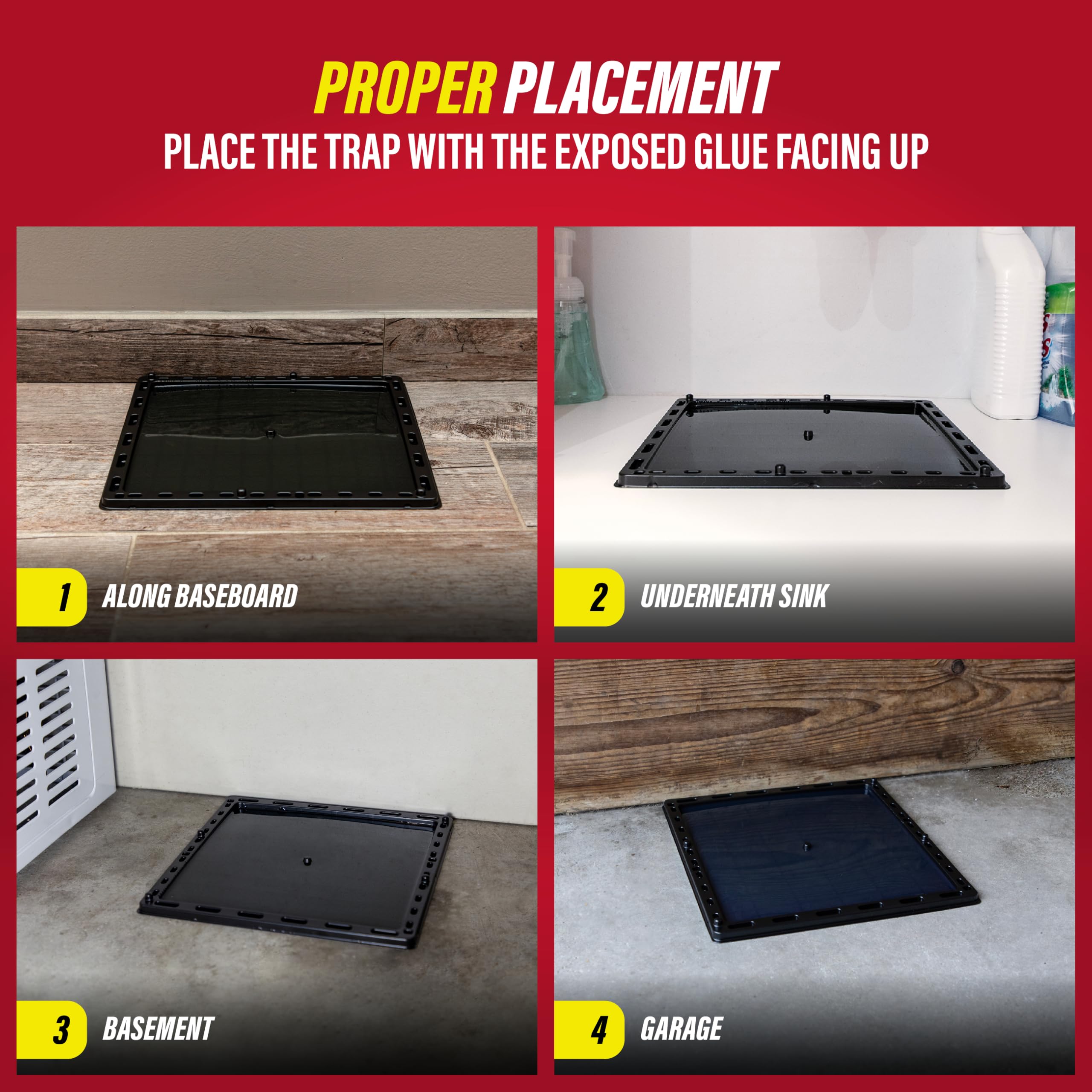 Catchmaster Jumbo Glue Trap in a damp area demonstrates odorless, long-lasting use.