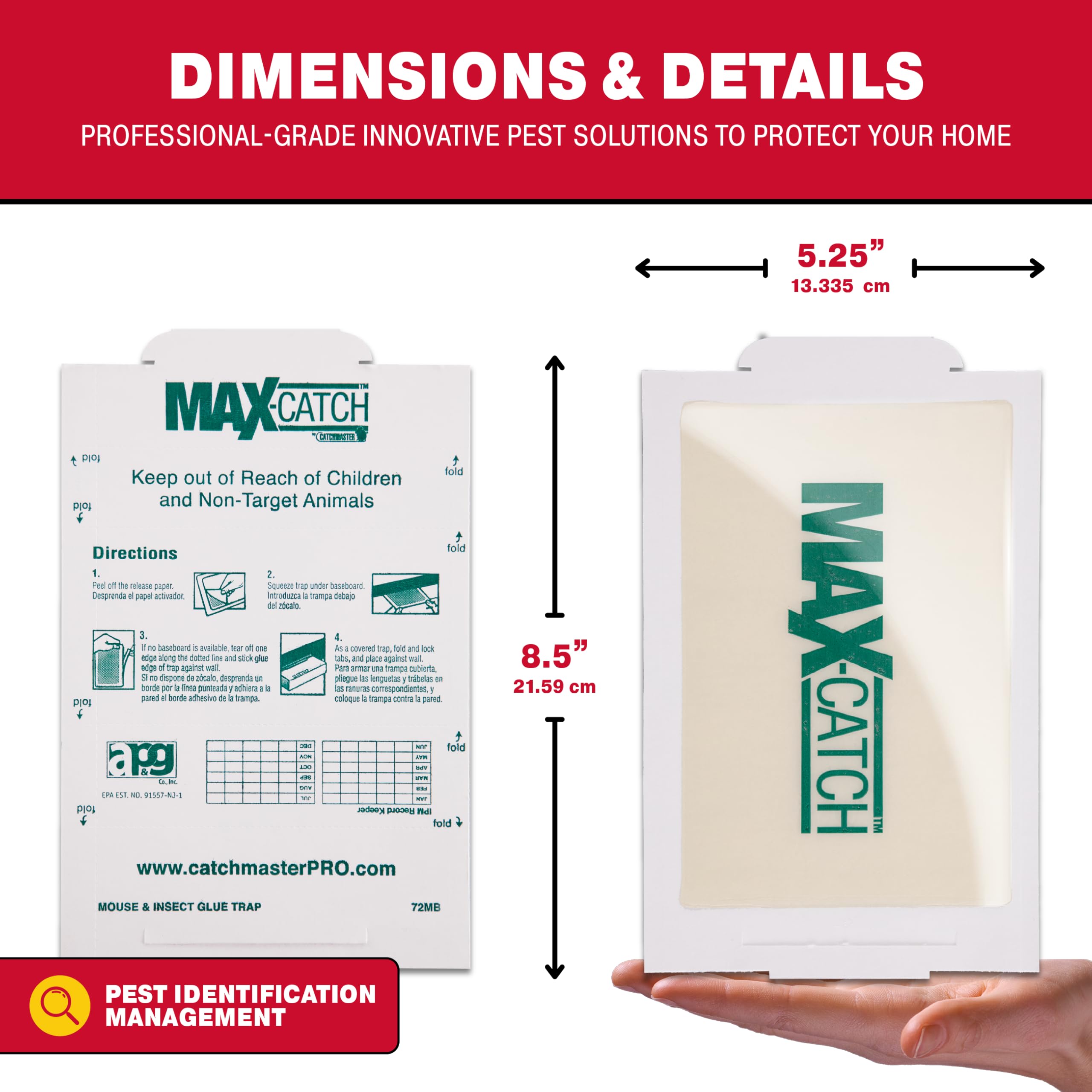 Catchmaster Max-Catch glue trap close-up showing sticky board and adherence.