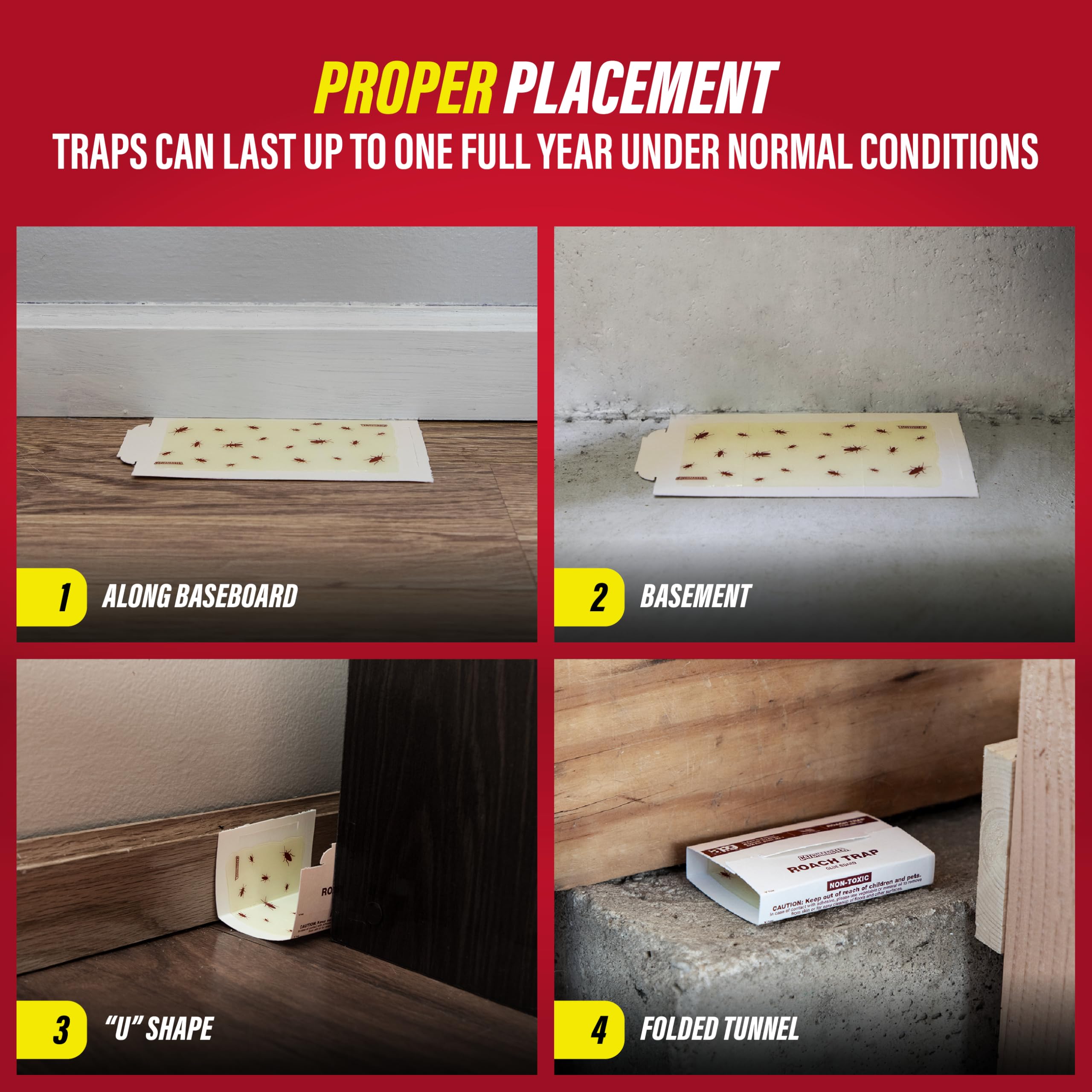 Catchmaster glue trap in use along wall for home pest control