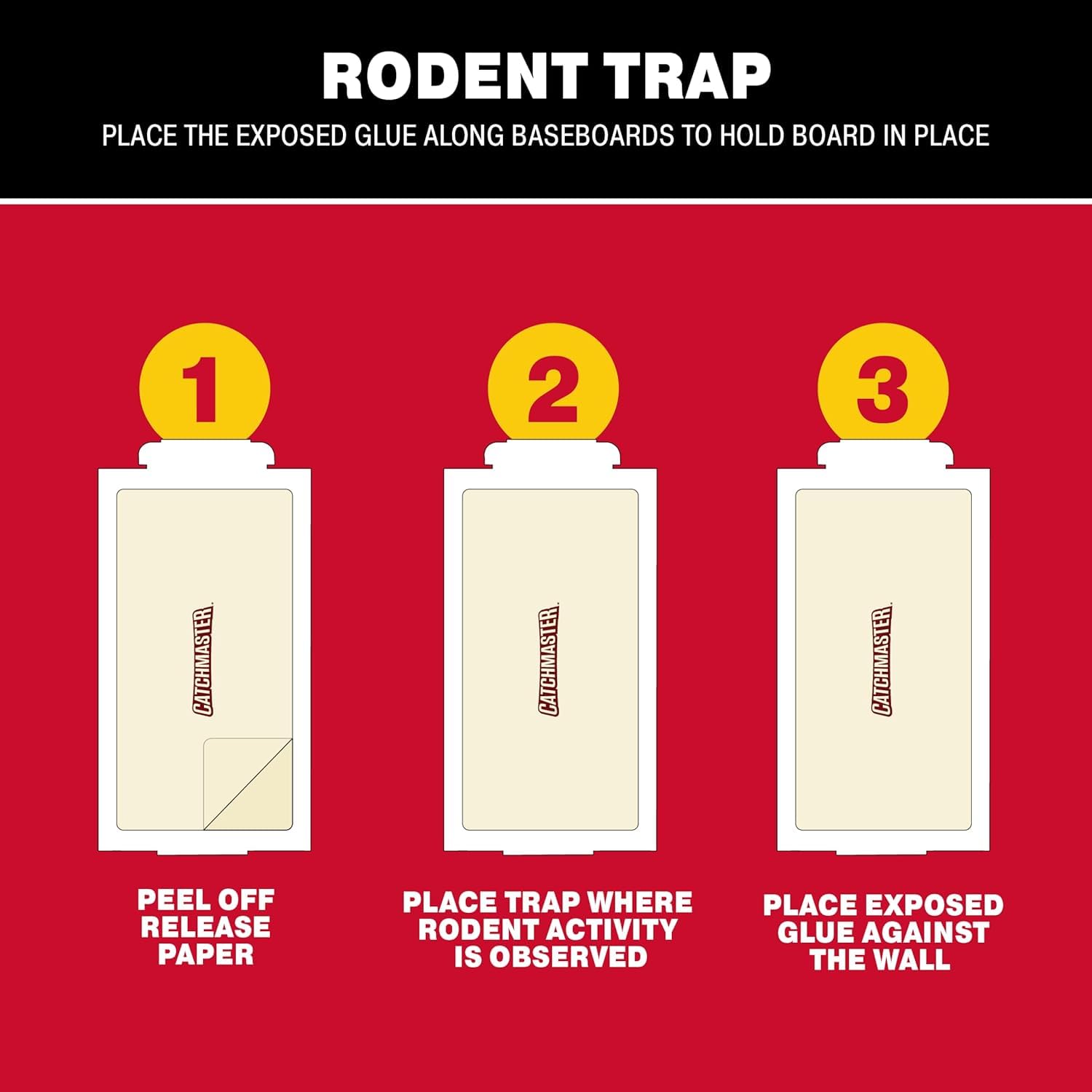 Catchmaster pesticide-free glue traps, mess-free disposal after use.